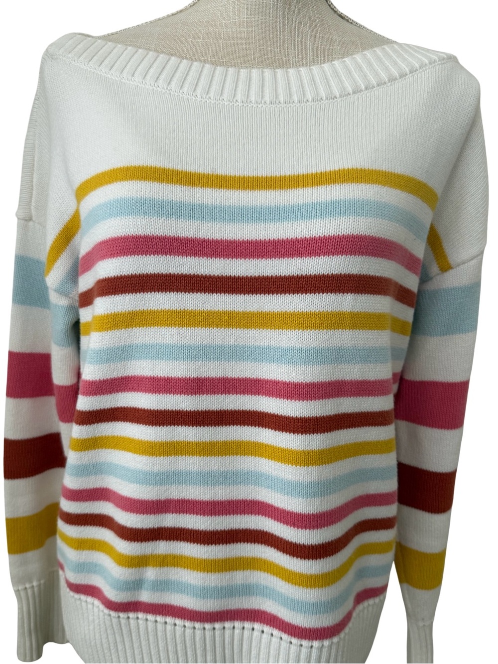 GAP Off-the-Shoulder Cream Sweater with Multicolor Stripes - Picture 1 of 9